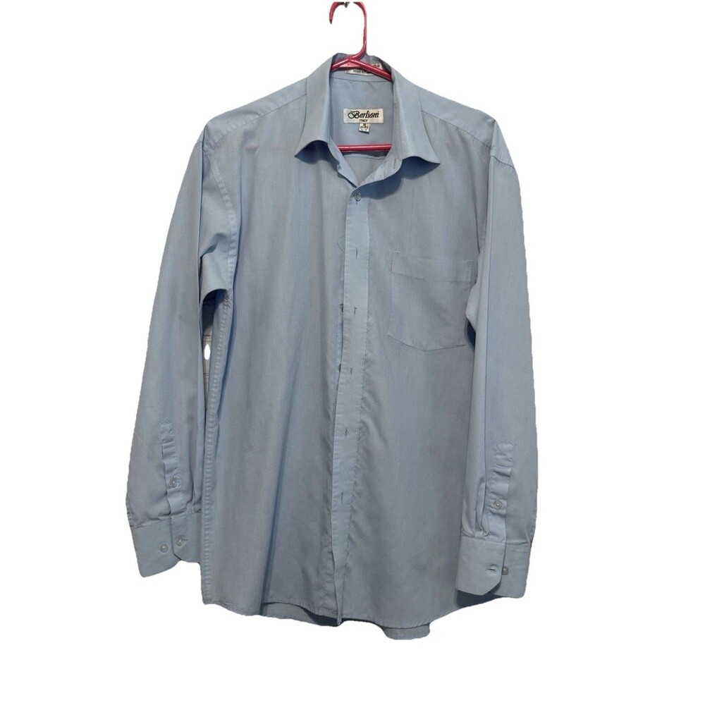 Berlioni Italy Men's M 15-15 1/2 34/35 Light Blue Long Sleeve Shirt